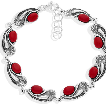 Bransoletka srebrna z czerwonymi koralami pr.925