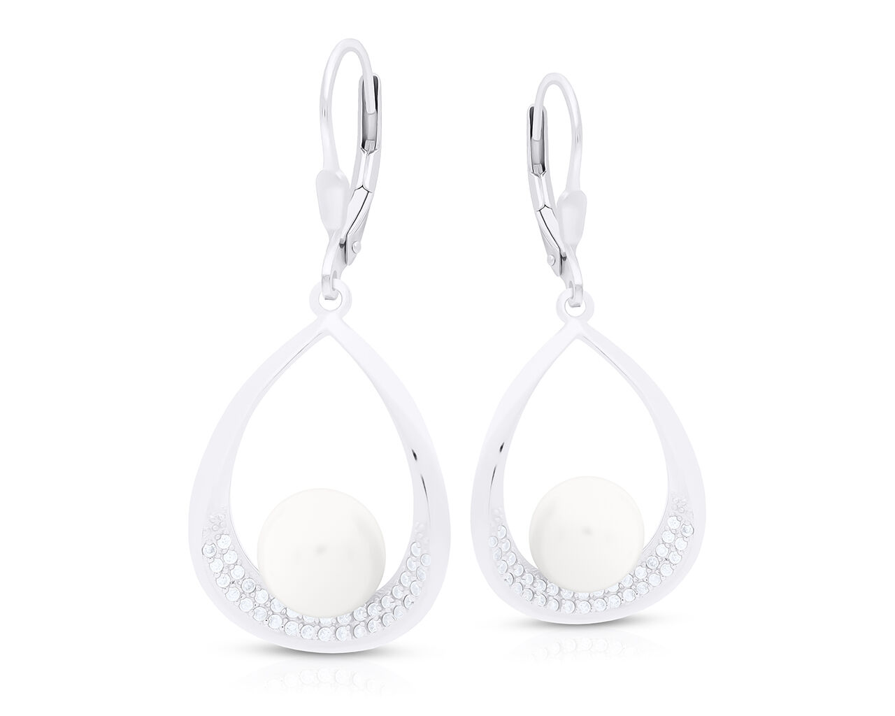 Kolczyki srebrne wiszące z perłami i cyrkoniami