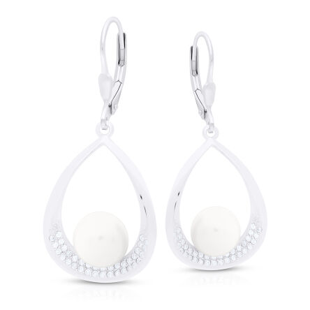 Kolczyki srebrne wiszące z perłami i cyrkoniami