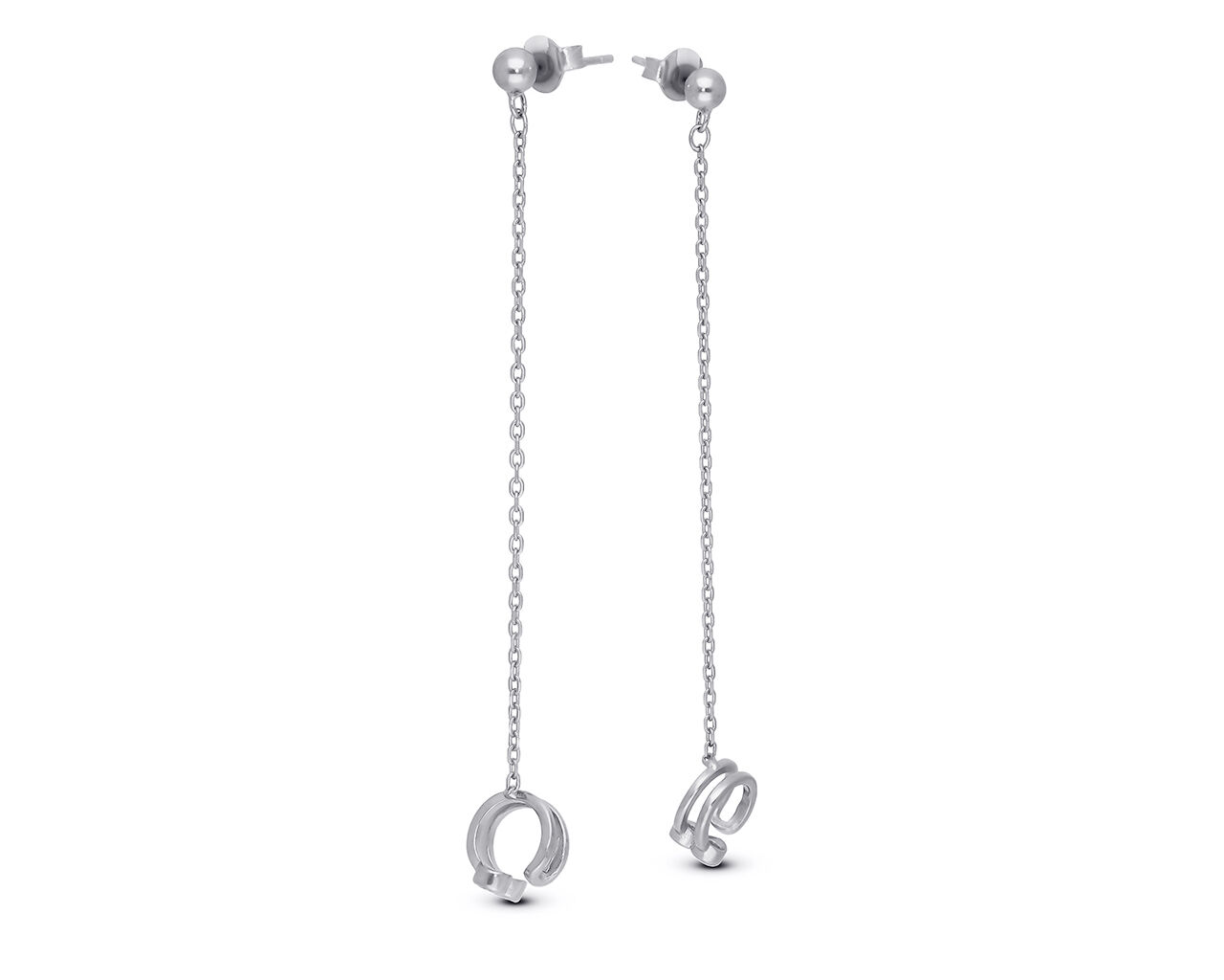 Nausznice srebrne na łańcuszku z cyrkoniami