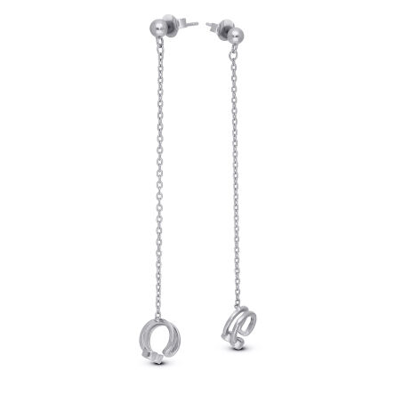 Nausznice srebrne na łańcuszku z cyrkoniami