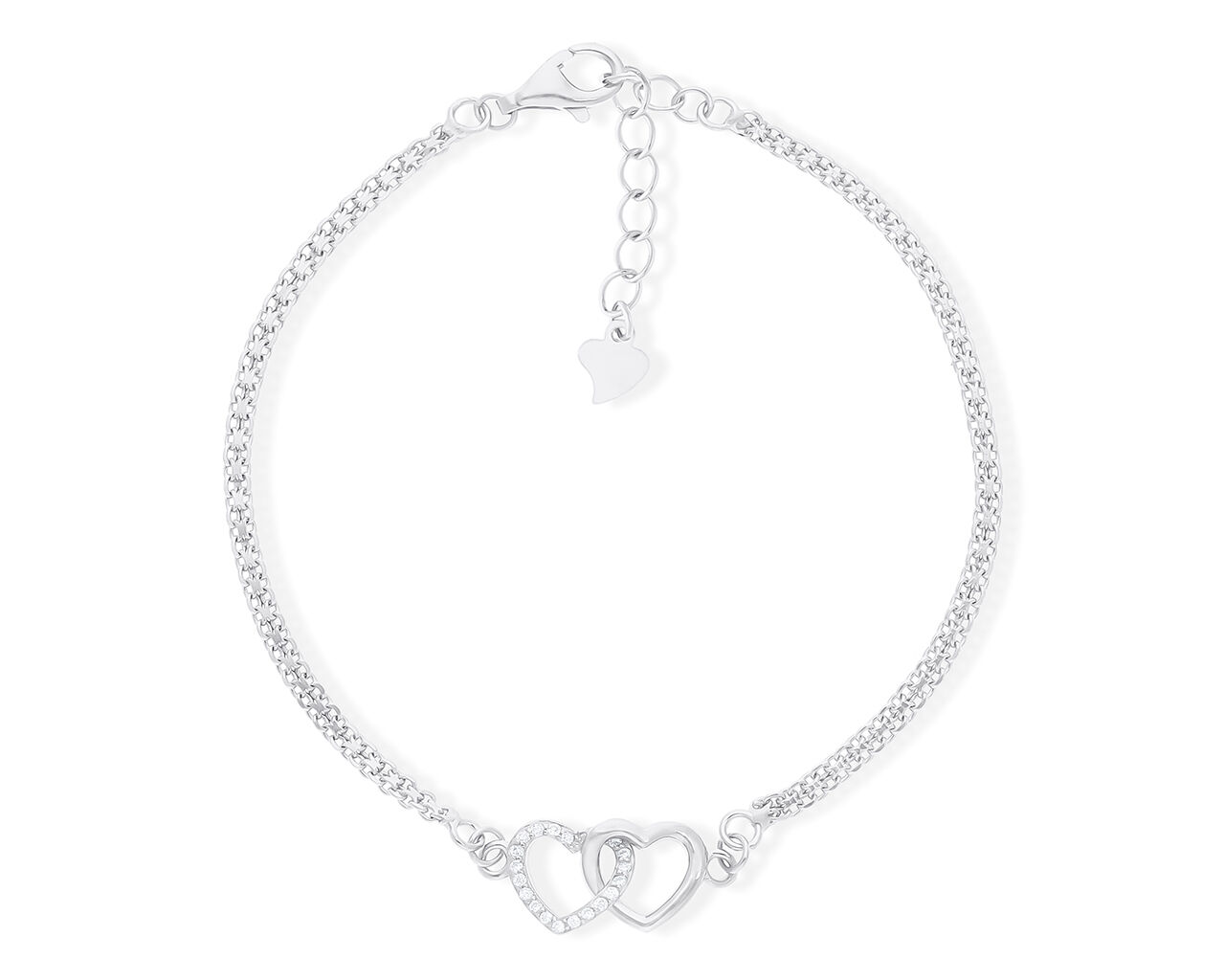 Bransoletka srebrna złączone serca cyrkonie