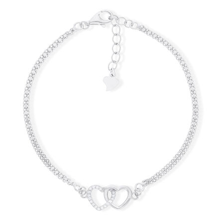 Bransoletka srebrna złączone serca cyrkonie