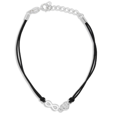 Bransoletka srebrna sznurkowa serce i infinity