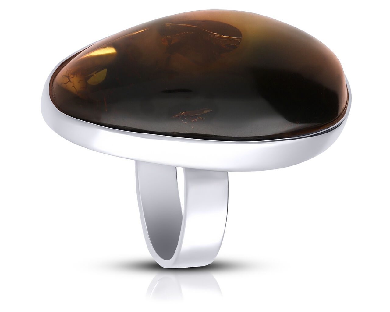 Pierścionek srebrny z dużym naturalnym bursztynem