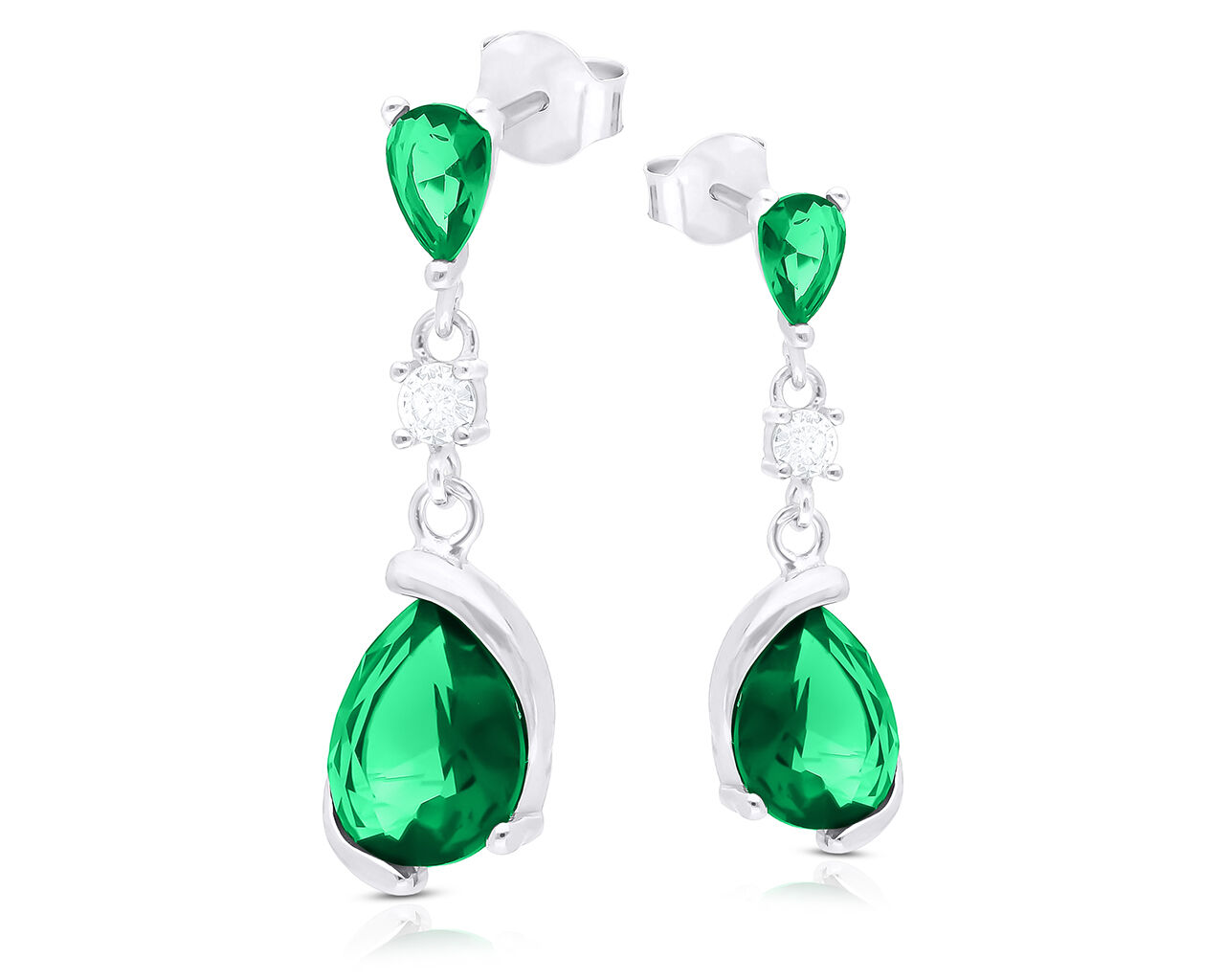 Kolczyki srebrne wiszące z dużą zieloną cyrkonią