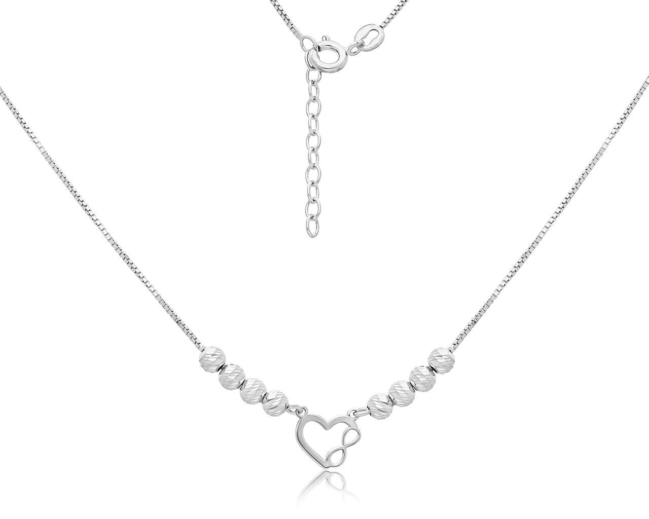 Naszyjnik srebrny serce infiniti błyszczące kulki