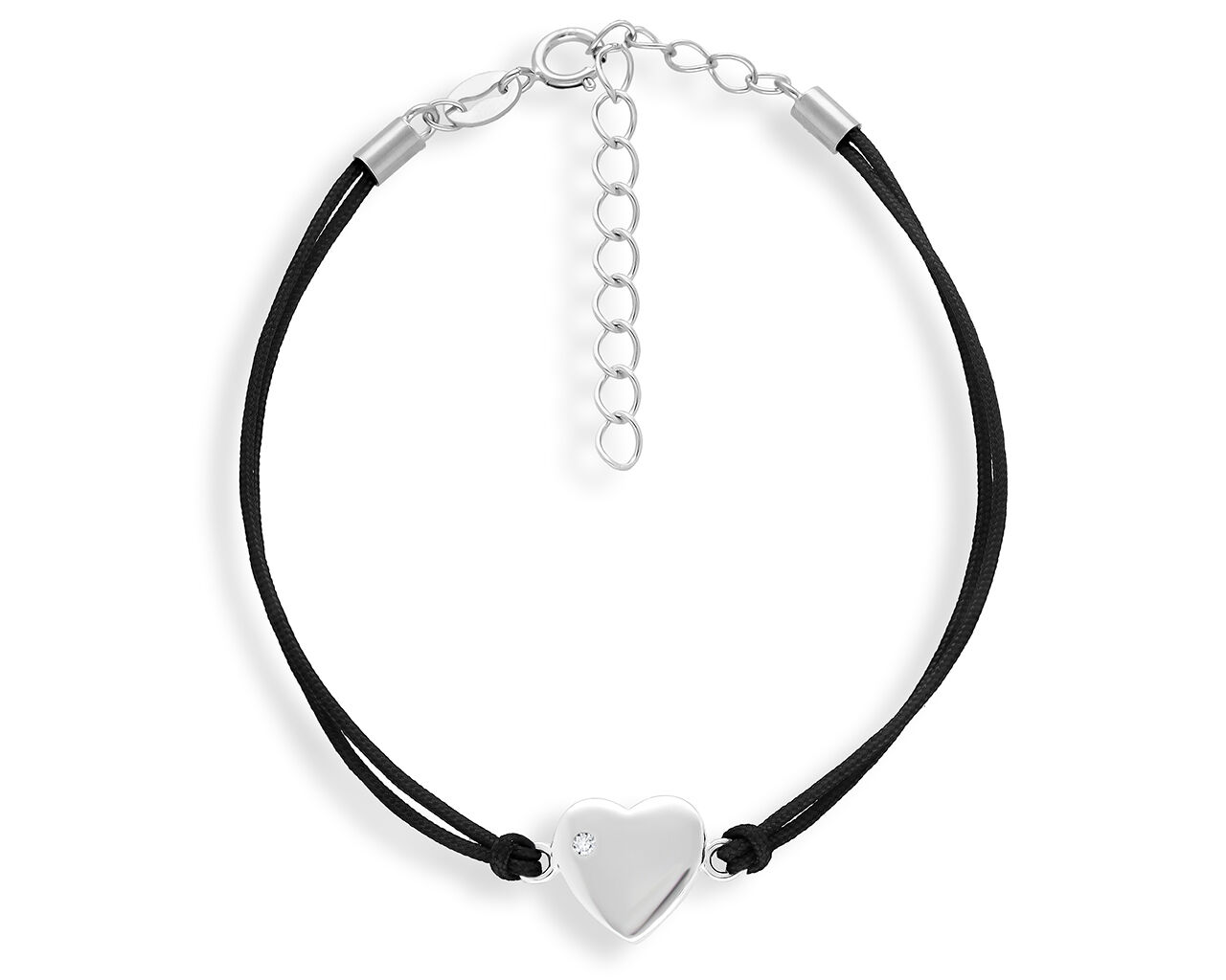 Bransoletka na sznurku z serduszkiem srebrnym