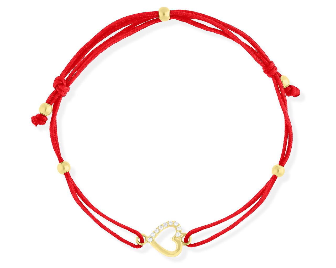 Złota bransoletka na czerwonym sznurku serce