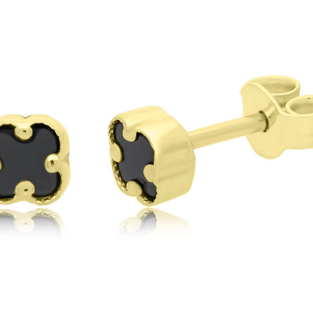Kolczyki złote 585 koniczyny czarny onyks