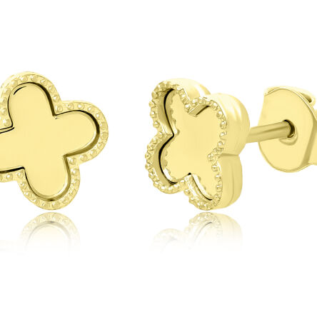 Złote kolczyki koniczyny gładkie sztyfty pr.585