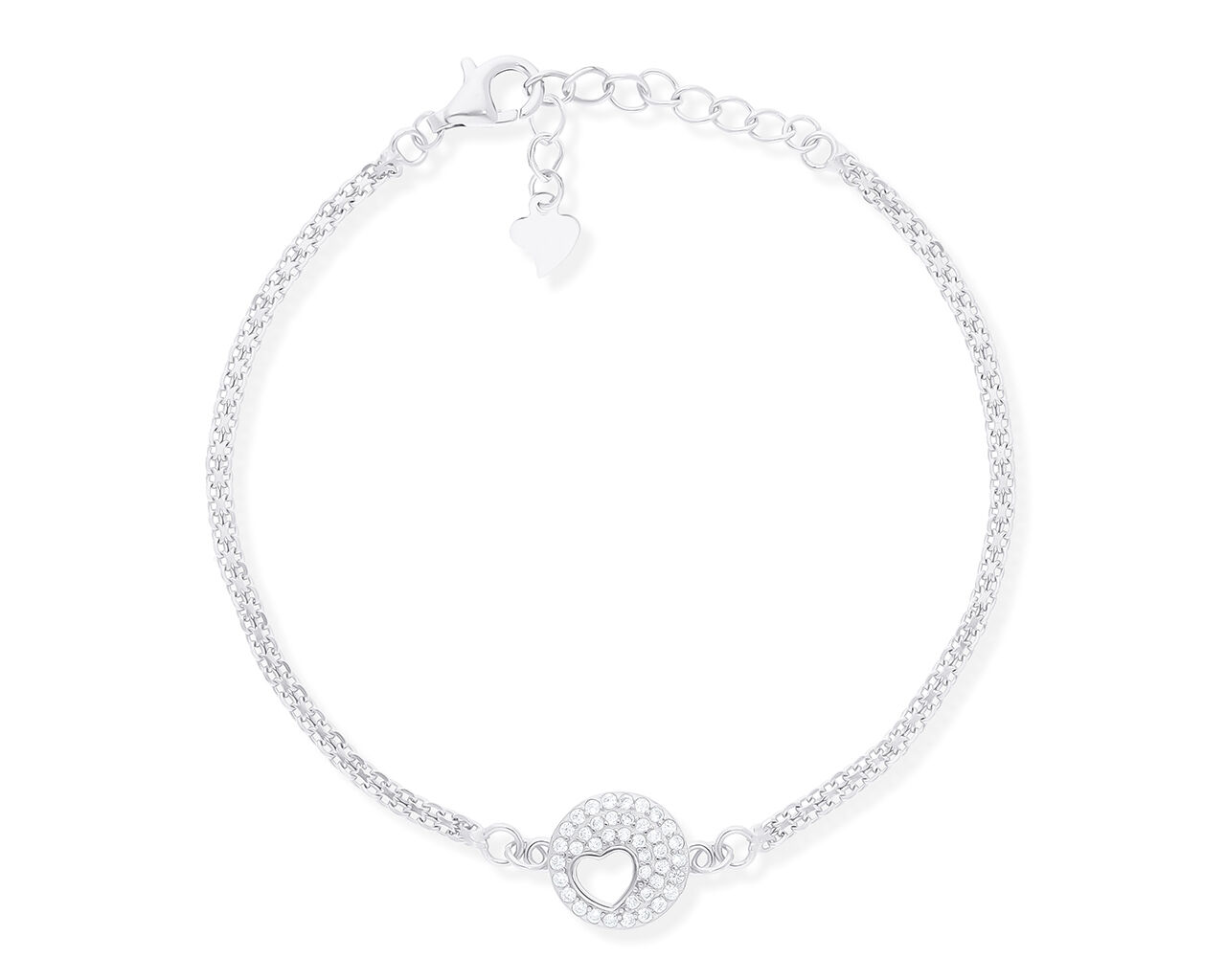 Bransoletka srebrna serce zdobiona cyrkoniami