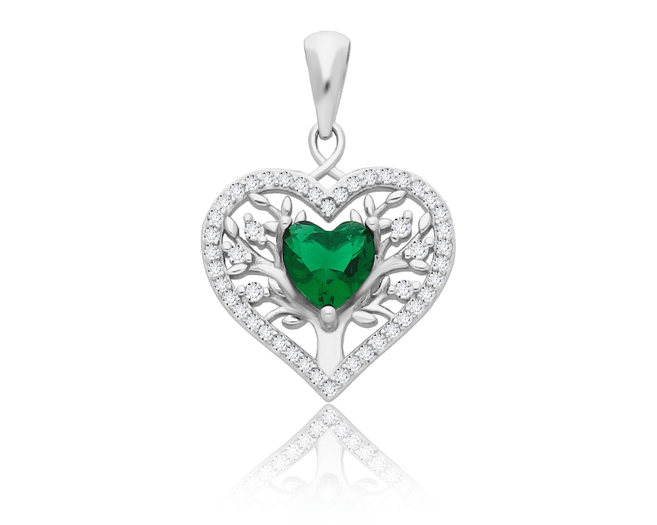 Zawieszka srebrna serce z zielonym kamieniem