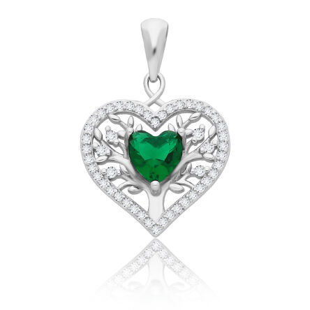 Zawieszka srebrna serce z zielonym kamieniem