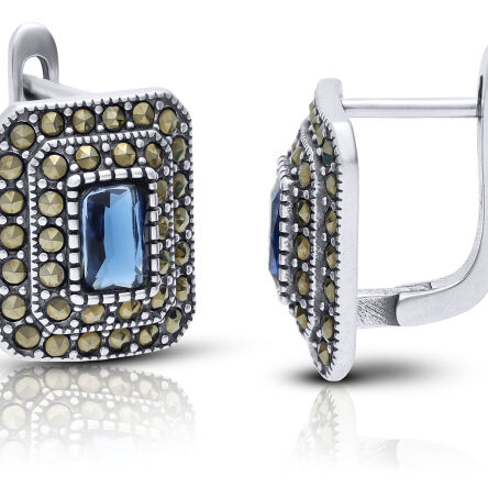 Kolczyki srebrne niebieska cyrkonia i markazyty