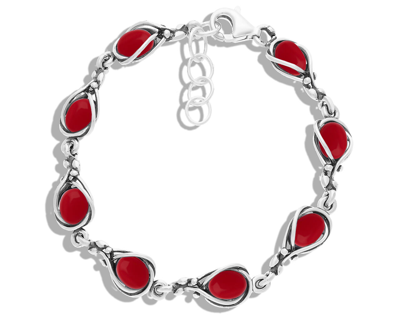 Bransoletka srebrna z czerwonymi koralami pr.925