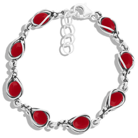 Bransoletka srebrna z czerwonymi koralami pr.925