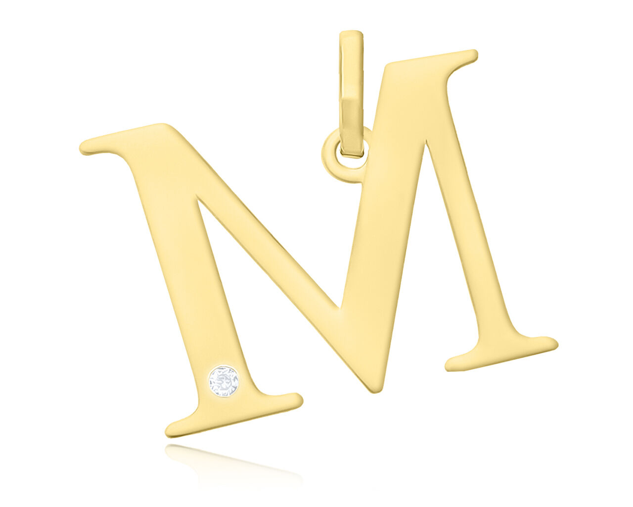 Złota literka M z brylantem pr.585