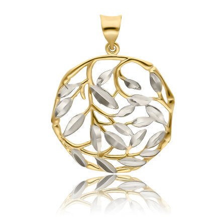 Zawieszka złota z białym złotem na listkach