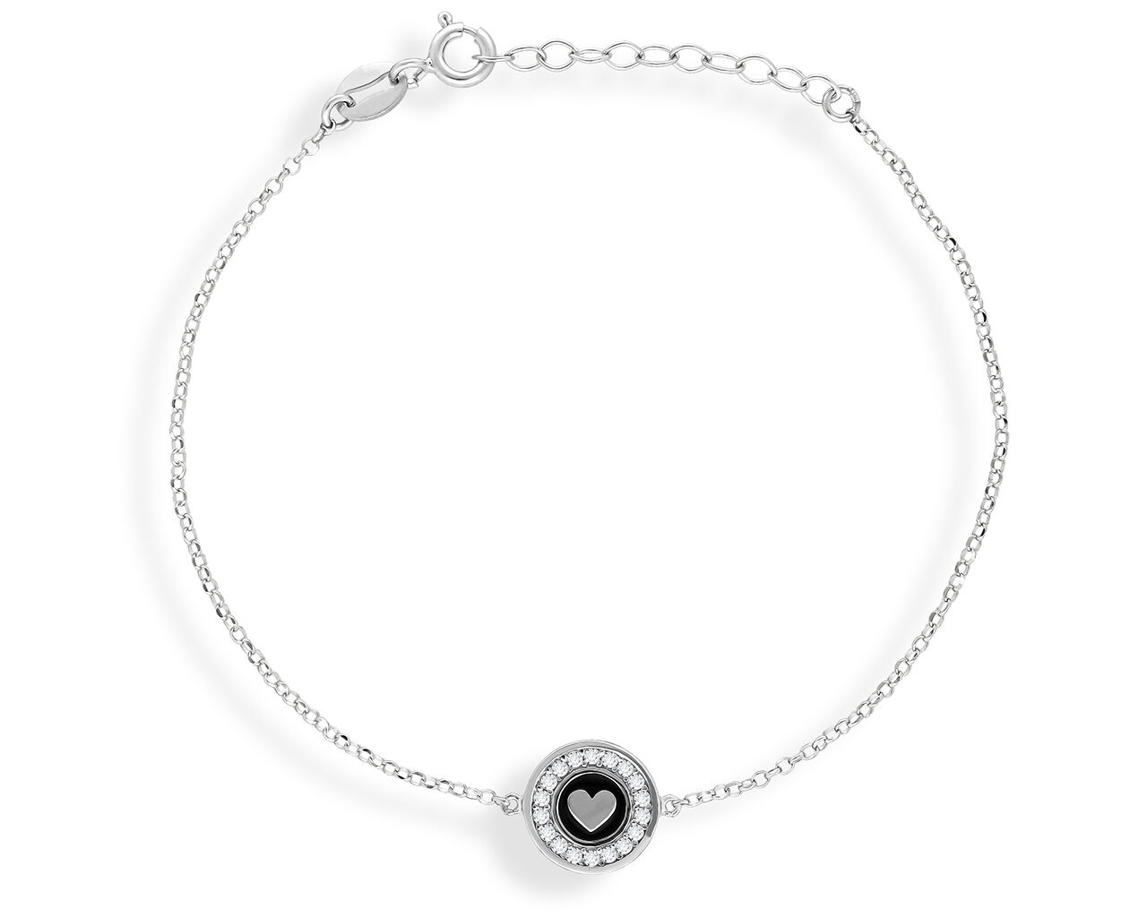 Bransoletka srebrna z sercem w okrągłej zawieszce