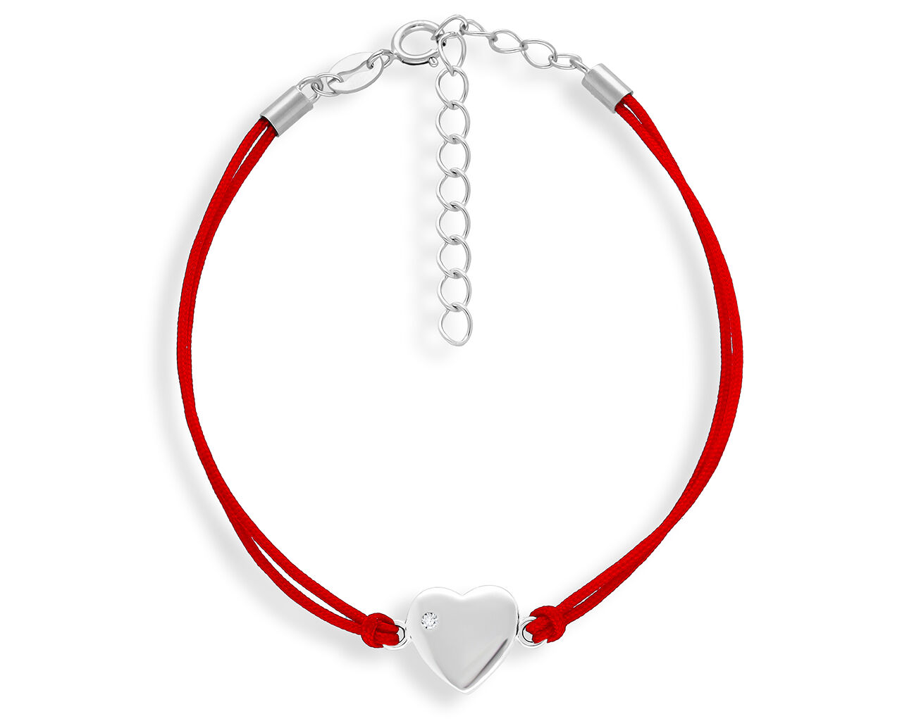 Bransoletka na sznurku z serduszkiem srebrnym