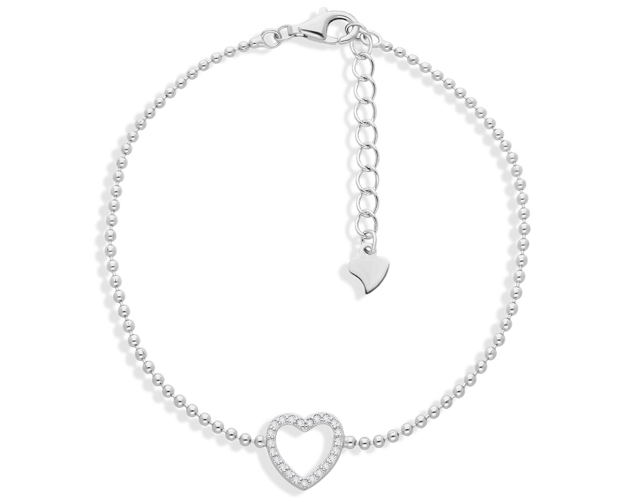 Bransoletka srebrna serce i gładkie kuleczki