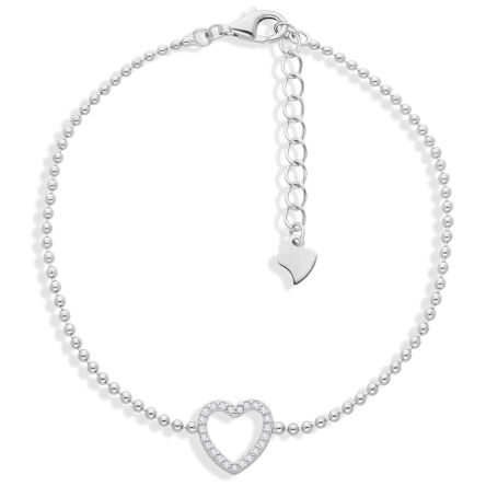 Bransoletka srebrna serce i gładkie kuleczki