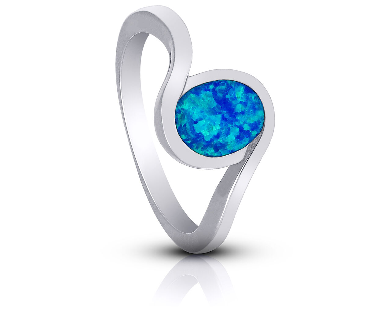 Pierścionek srebrny 925 z niebieskim opalem