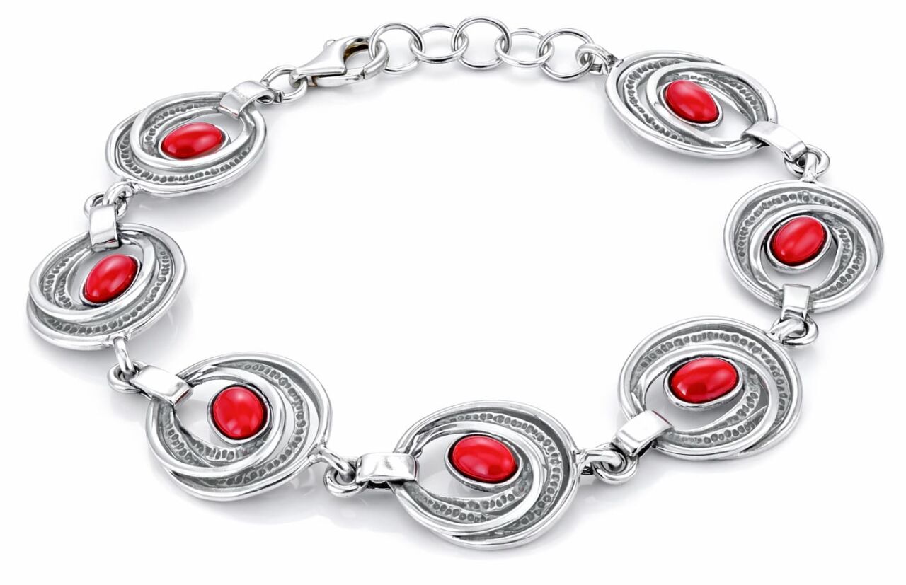 Bransoletka srebrna 925 z koralem Owalne elementy