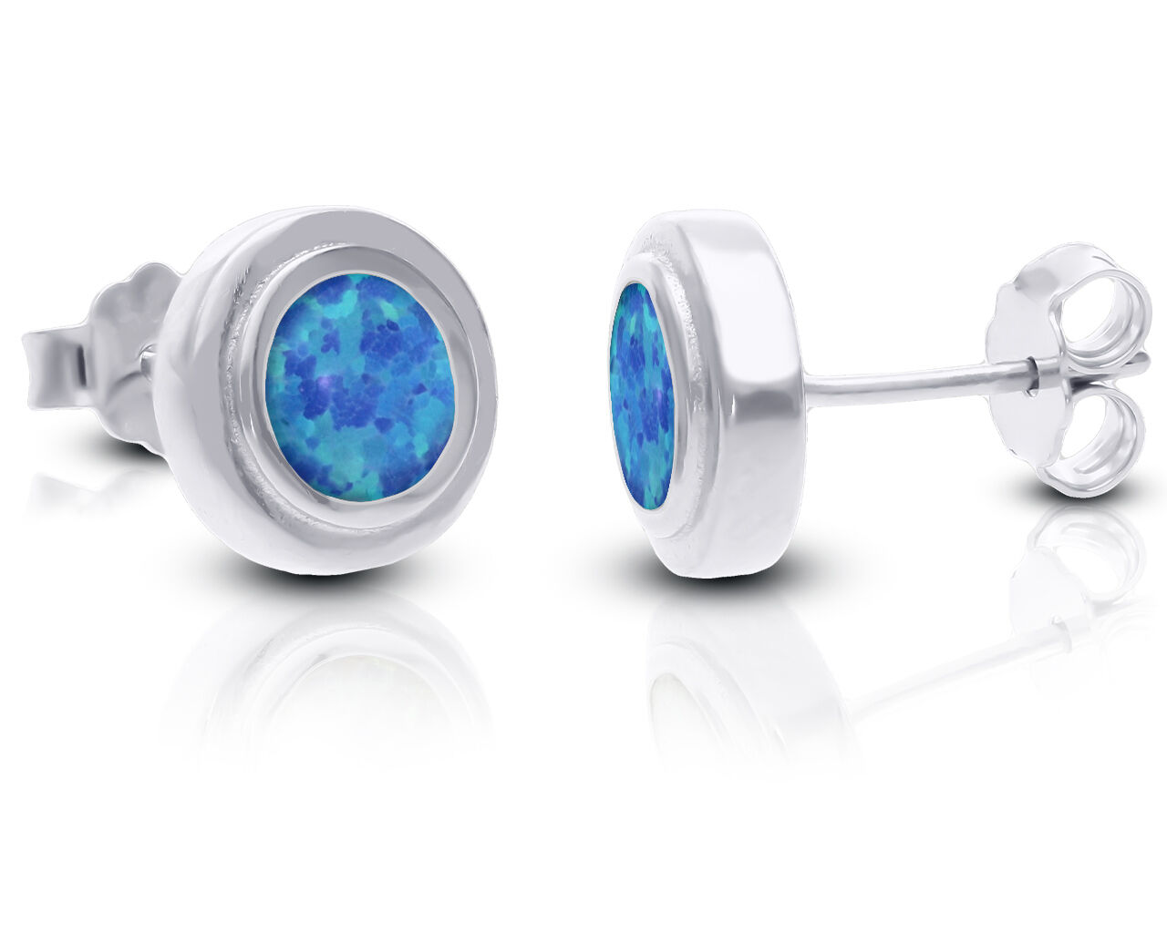 Kolczyki srebrne na sztyfcie z opalem niebieskim