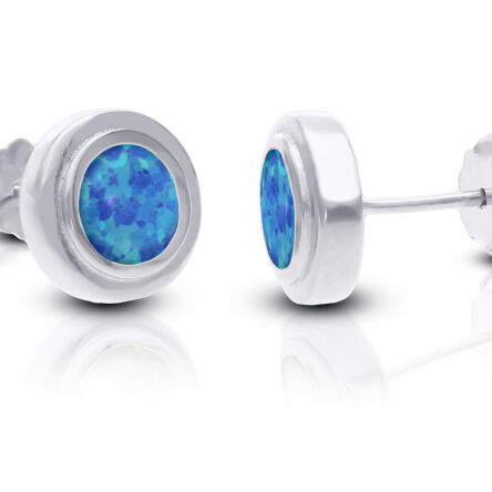 Kolczyki srebrne na sztyfcie z opalem niebieskim