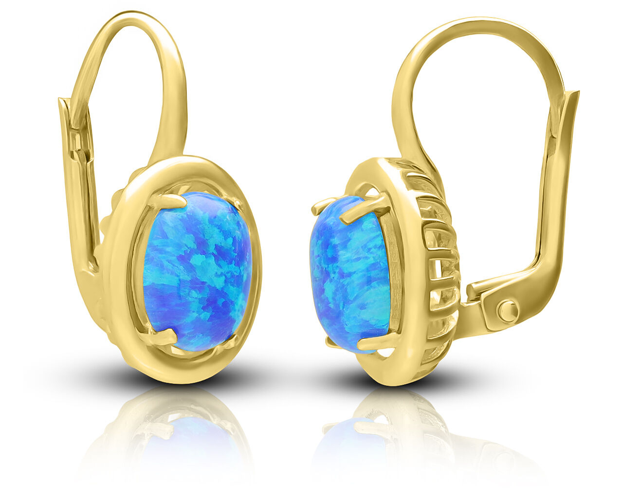 Złote kolczyki z niebieskim opalem pr.585