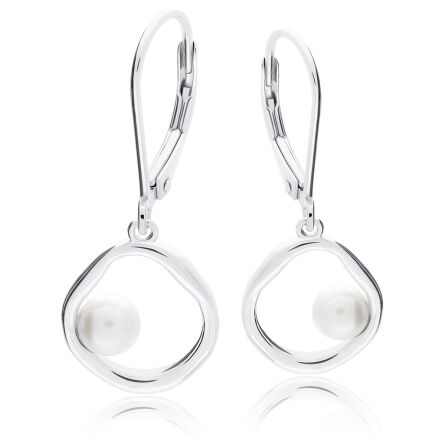 Kolczyki srebrne wiszące z perłą pr.925