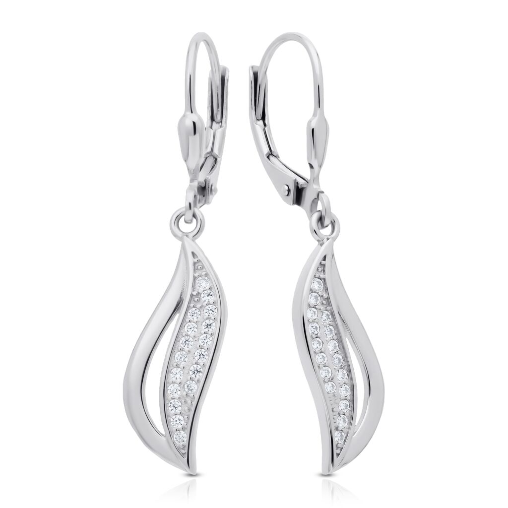 Kolczyki srebrne 925 z cyrkoniami wiszące fale