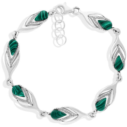 Bransoletka srebrna z zielonymi malachitami pr.925