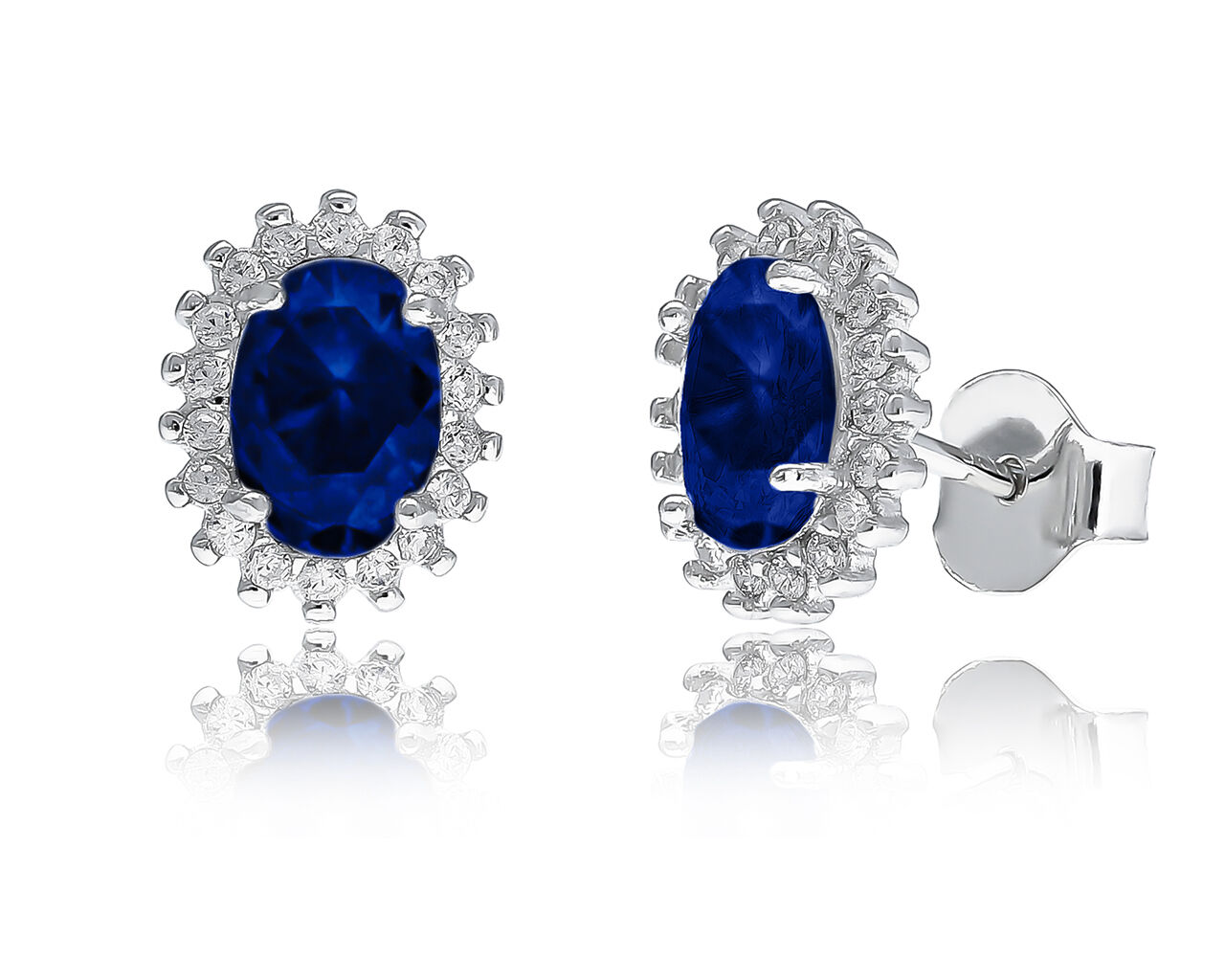 Kolczyki srebrne z granatową cyrkonią na sztyfcie