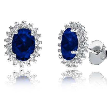 Kolczyki srebrne z granatową cyrkonią na sztyfcie