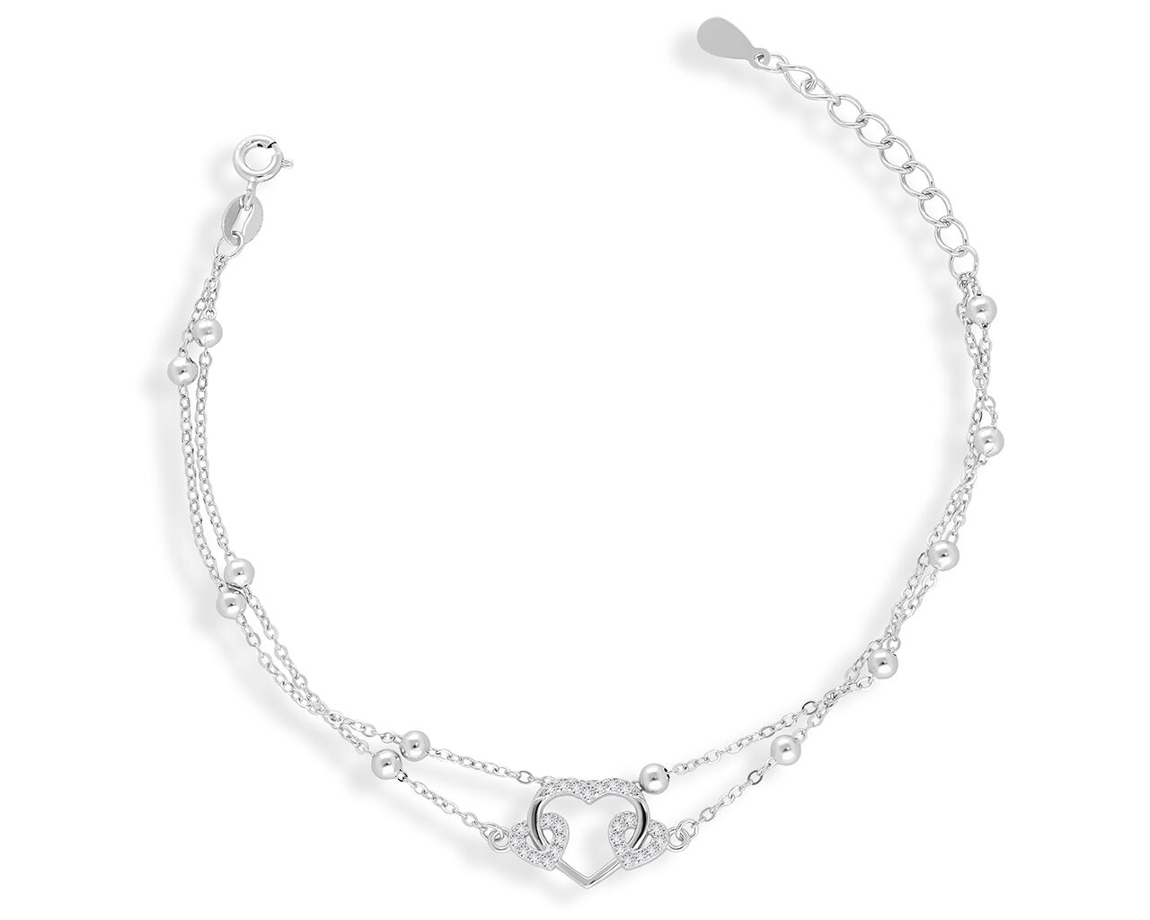 Srebrna bransoletka damska z sercem cyrkonie