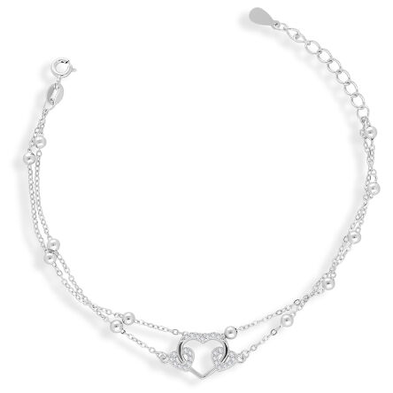 Srebrna bransoletka damska z sercem cyrkonie