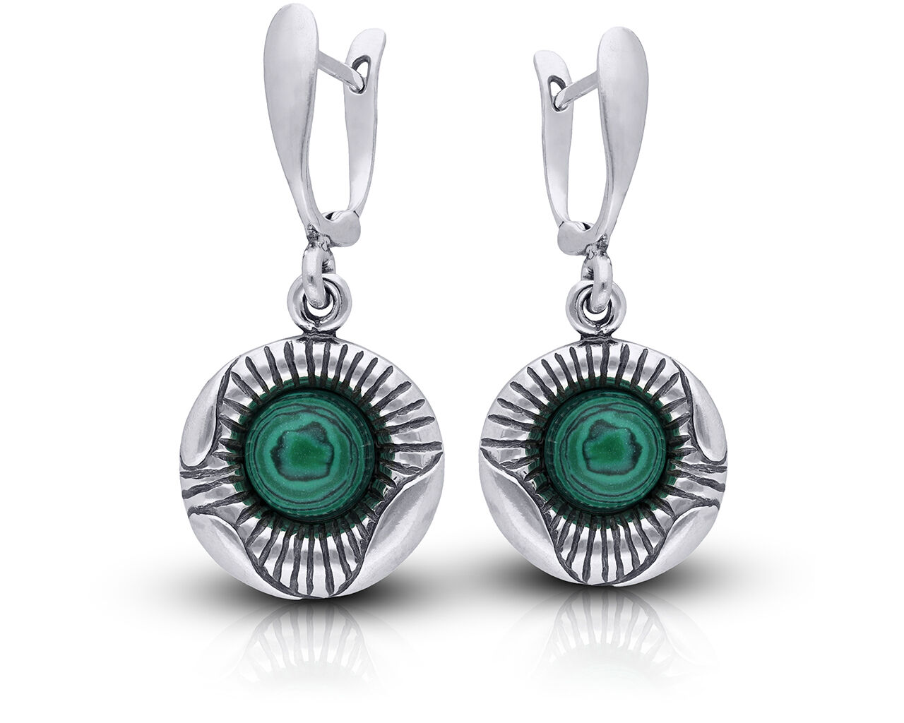Kolczyki srebrne wiszące angielskie z malachitem