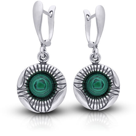 Kolczyki srebrne wiszące angielskie z malachitem