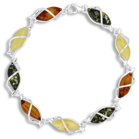 Srebrna bransoletka bursztyny w trzech kolorach