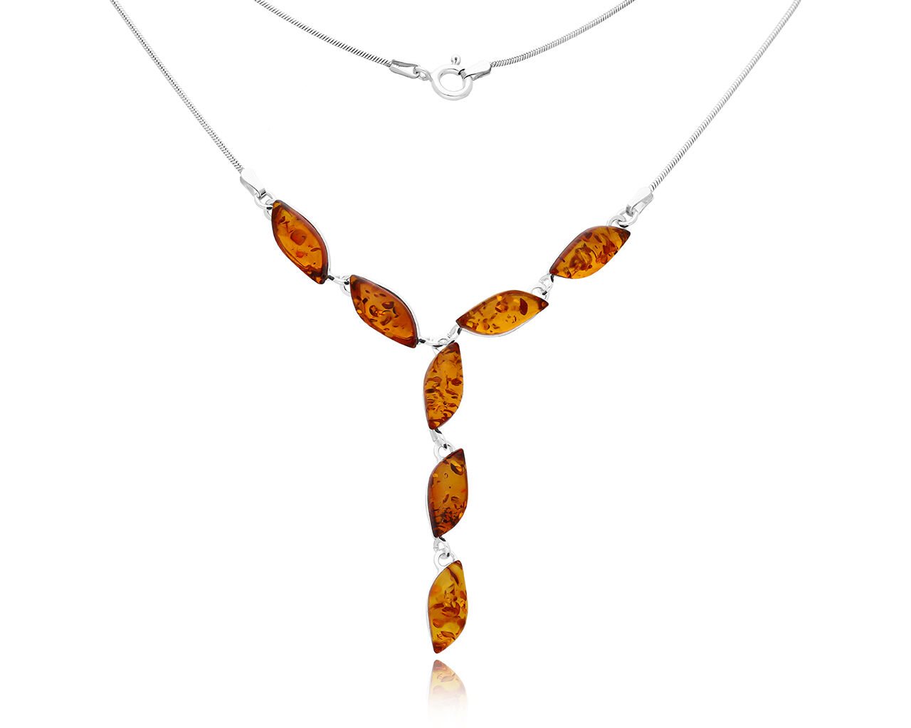 Naszyjnik srebrny z naturalnymi bursztynami