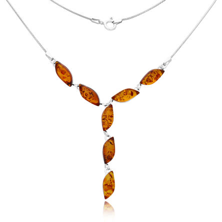 Naszyjnik srebrny z naturalnymi bursztynami