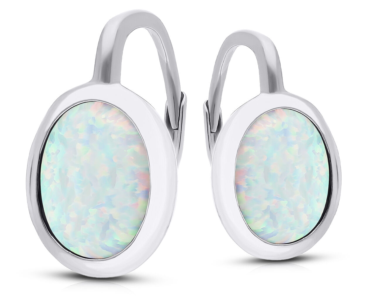 Kolczyki srebrne z białym opalem owalne