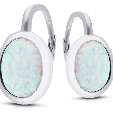 Kolczyki srebrne z białym opalem owalne