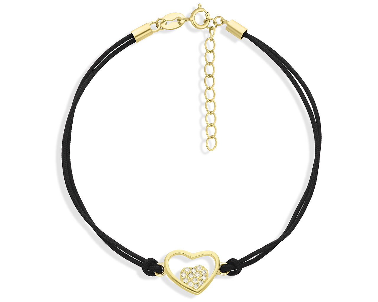 Bransoletka na sznurku z sercem srebro pozłacane