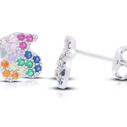 Kolczyki srebrne misie kolorowe cyrkonie pr.925