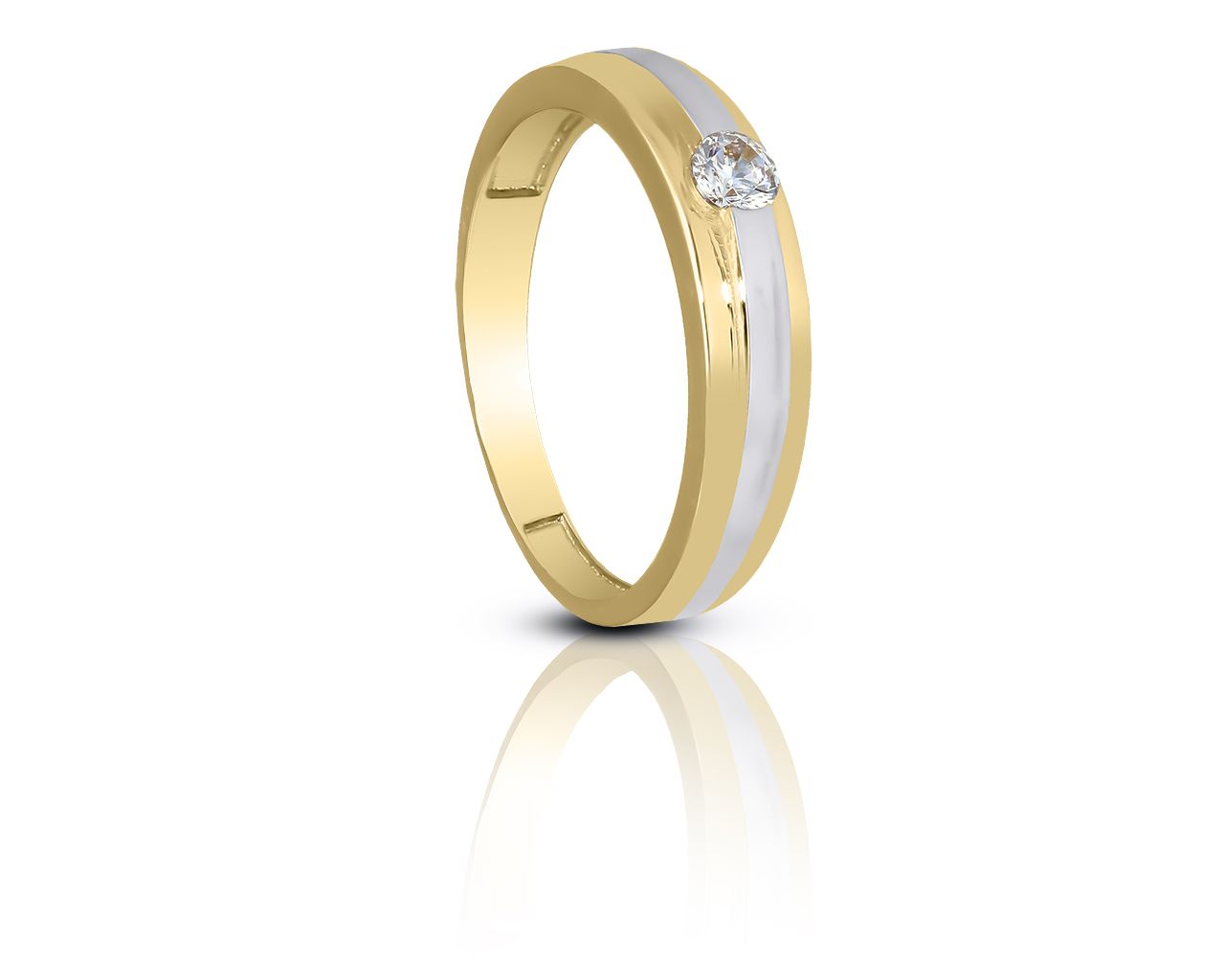 Złoty pierścionek z białym złotem i cyrkonią