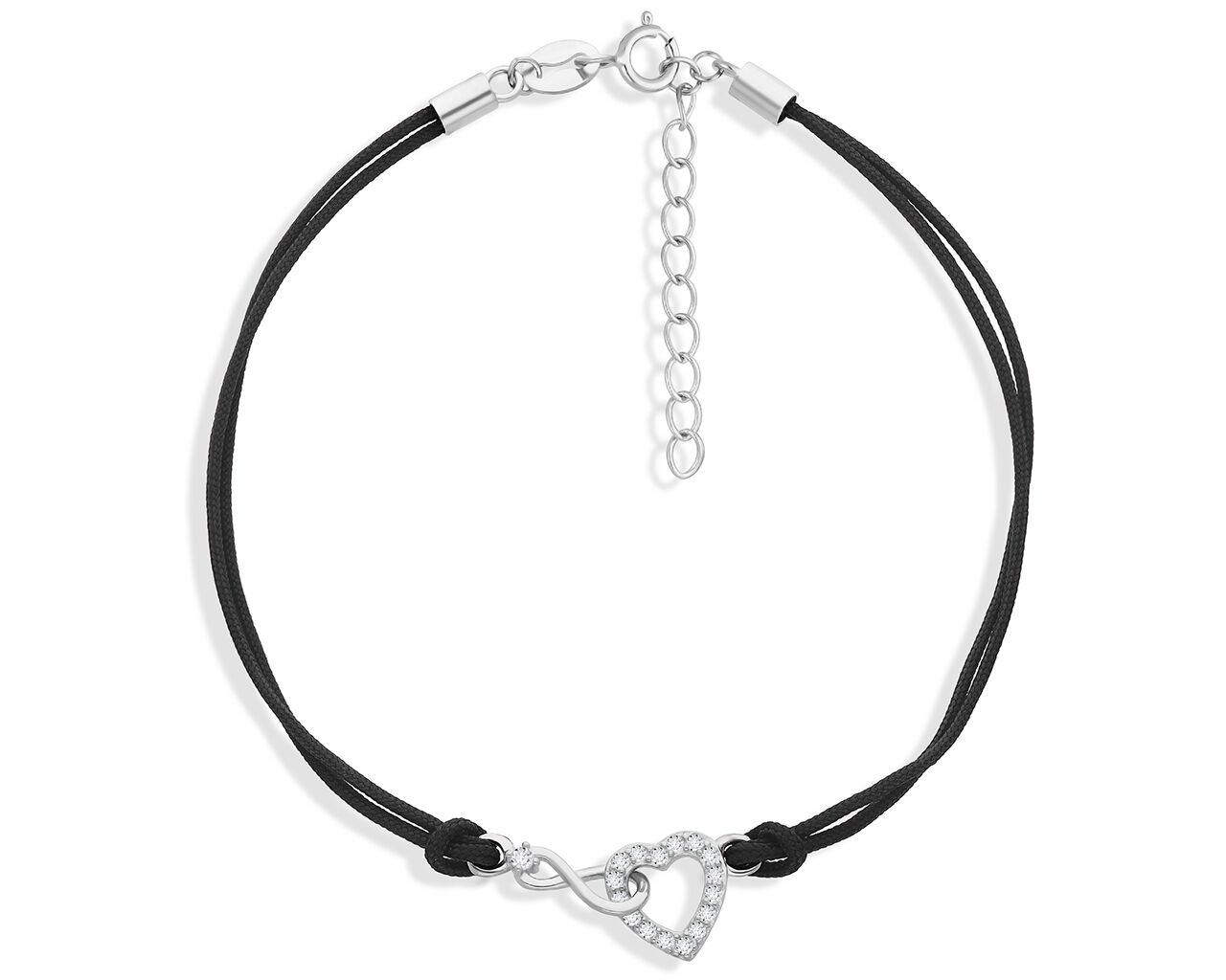 Bransoletka na sznurku z sercem i infiniti srebro